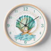 Horloge murale coquillage sarcelle et perle (Recto)
