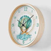 Horloge murale coquillage sarcelle et perle (Angle)