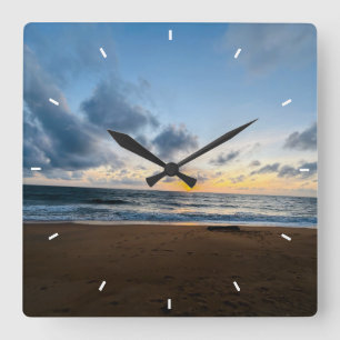 Horloge murale coucher de soleil sur la plage   Dé