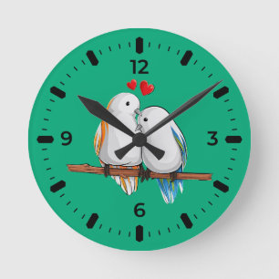 Horloge murale couple oiseaux d'amour romantiques