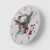 Horloge murale crâne de roses rouges (Angle)
