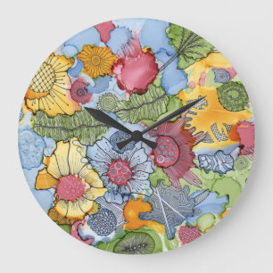 Horloge murale d'acrylique de griffonnage de fleur
