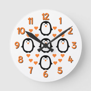 horloge murale d'amour de pingouin