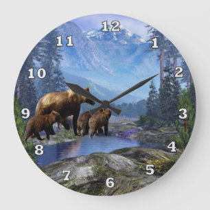 Horloge murale d'animal d'ours gris de montagne
