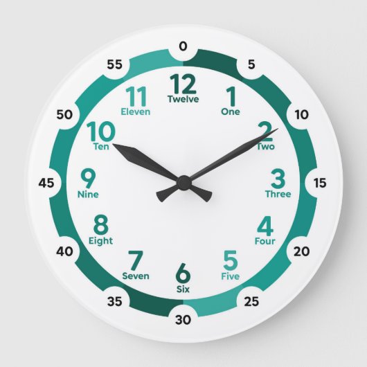 Horloge murale d'apprentissage - teintes Turquoise (Recto)