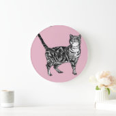 Horloge murale d'art à l'aquarelle d'un chat tigré (Maison)