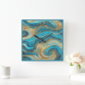 Horloge murale d'art Abstrait Blanc Aqua Blues (Maison)