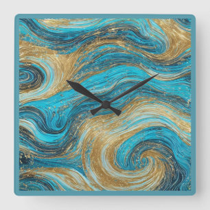 Horloge murale d'art Abstrait Blanc Aqua Blues