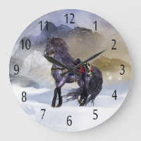 Horloge murale d'art équin hivernal