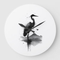 Horloge murale d'art zen Crane Sumi-e japonais