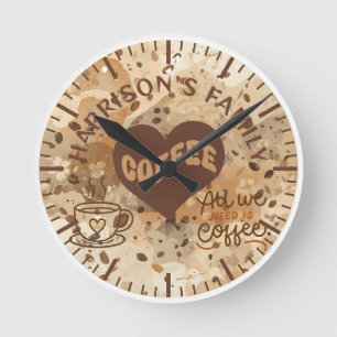Horloge murale de bar à café avec nom de famille r