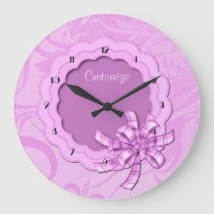 Horloge murale de cadre rose à motif personnalisé