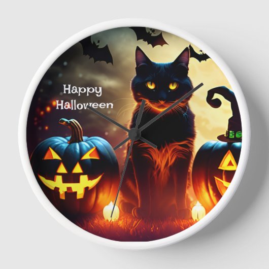 Horloge murale de chats noirs Halloween personnali (Recto)