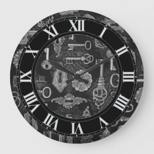 Horloge murale de clés argentées de Steampunk et