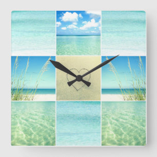 Horloge murale de collage de plage d'océan