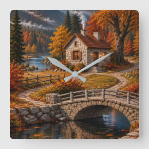 Horloge murale de cottage automnal cosy – Pont de