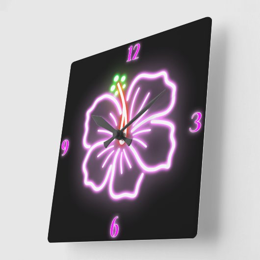 Horloge murale de Faux Neon Hibiscus (Angle)