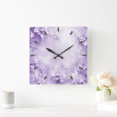 Horloge murale de fleurs blanches violettes (Maison)