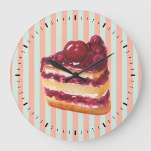 Horloge murale de gâteau de cerise rétro