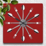 Horloge murale de la cuisine cuillère et fourche<br><div class="desc">Horloge murale de la cuisine avec une fourchette et une cuillère. Veuillez noter : il n'y a pas de fourches ou de cuillères réelles sur cette horloge,  c'est un design imprimé seulement.</div>
