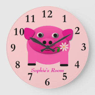 Horloge murale de la fille de porc rose personnali