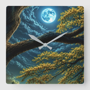 Horloge murale de la forêt magique au clair de lun