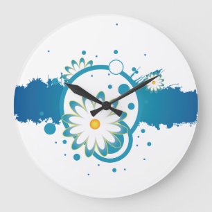 Horloge murale de la peinture à fleurs bleues