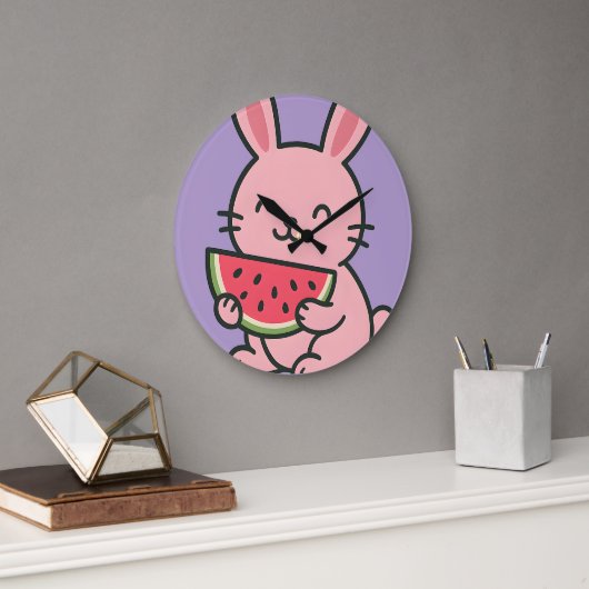 Horloge murale de lapin mignon mangeant une carott (Bureau)