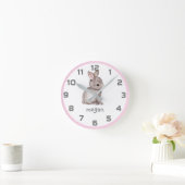Horloge murale de lapin rose gris (Maison)