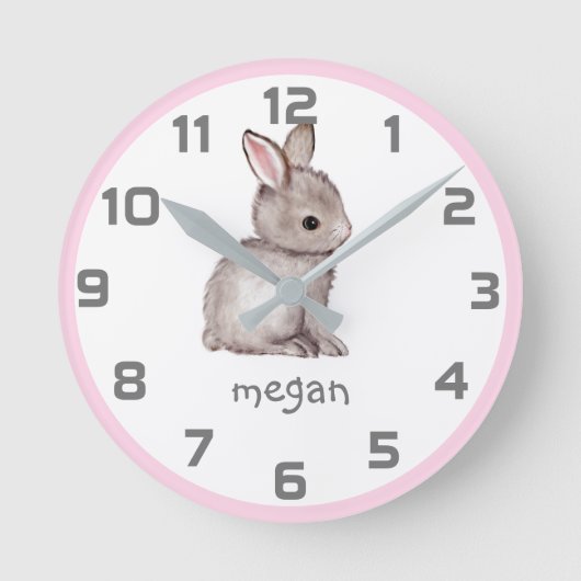 Horloge murale de lapin rose gris (Recto)