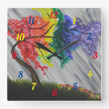 horloge murale de l'arbre arc en ciel
