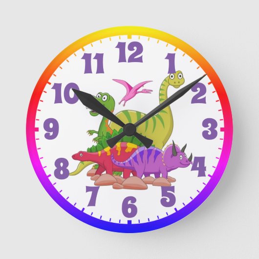 Horloge murale de l'enfant - Dinosaure coloré (Recto)