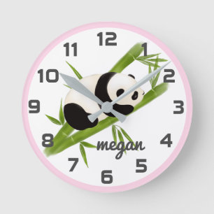 Horloge murale de l'ours Panda rose gris