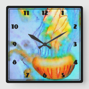 Horloge murale de méduses d'aquarelle
