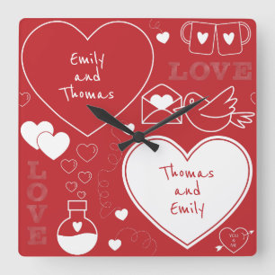 Horloge murale de motif de Valentine - blanc sur