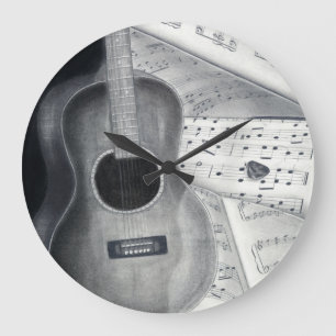 Horloge murale de musique de guitare et de feuille