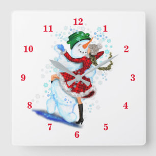 Horloge murale de Noël avec Snowman et Girl Dance
