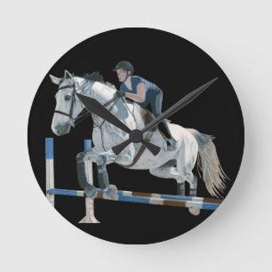 Horloge murale de noir de chasseur/cheval de