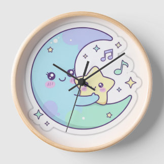 Horloge murale de nurserie Lune et Étoile endormie