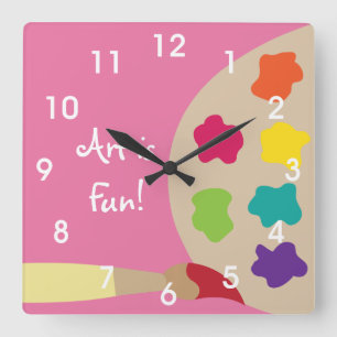 Horloge murale de palette de peinture d'art - rose