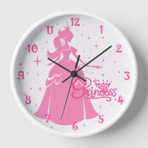 Horloge murale de princesse rose personnalisée