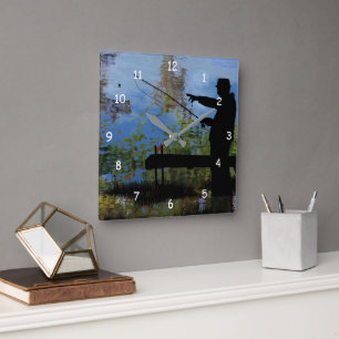 Horloge murale de retraite de pêche de l'homme âgé