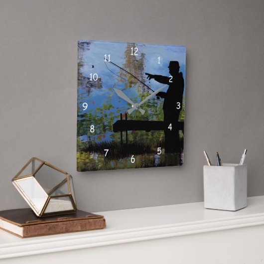 Horloge murale de retraite de pêche de l'homme âgé (Bureau)