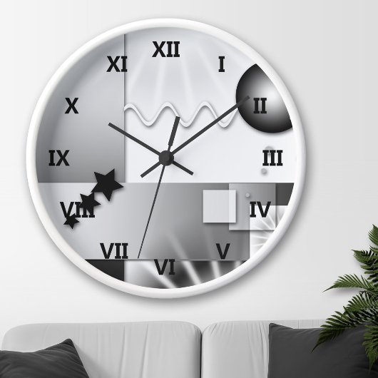 Horloge murale de style Art Déco noir et blanc