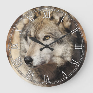 Horloge murale décorative de loup gris
