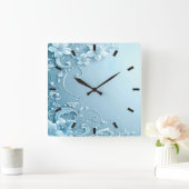 Horloge murale décorative florale bleue (Maison)