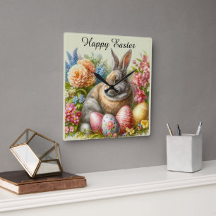 Horloge murale décorative vintage lapin de Pâques