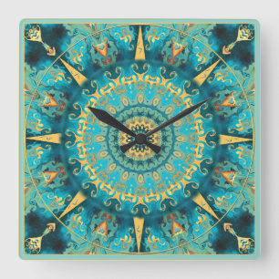 Horloge murale des Caraïbes de mandala d'or