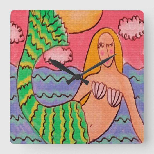 Horloge murale des Carrés de sirènes d'art Abstrai (Recto)