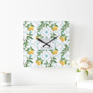 Horloge murale des citrons jaunes et Turquoises